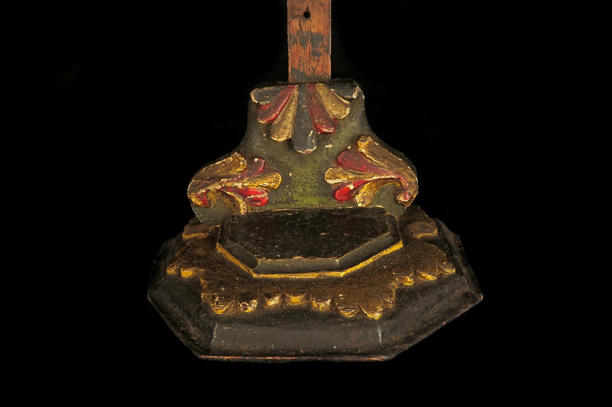 Ancien crucifix, Christ sur Croix vers 1850 / Art populaire, sculpture bois polychrome-photo-1