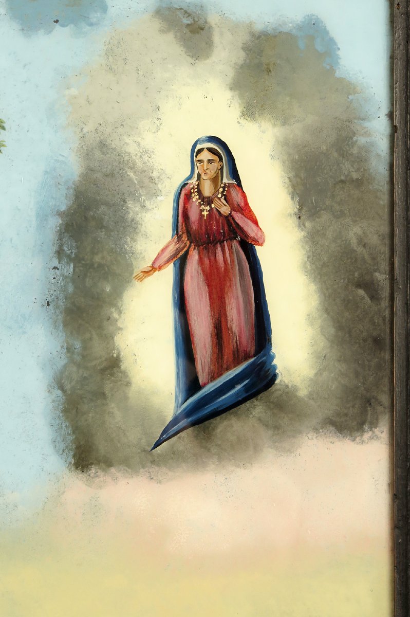 Ancien fixé, peinture religieuse sous verre vers 1860 / Saint Roch Ex Voto ?-photo-4