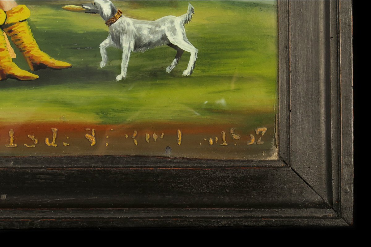 Ancien fixé, peinture religieuse sous verre vers 1860 / Saint Roch Ex Voto ?-photo-5