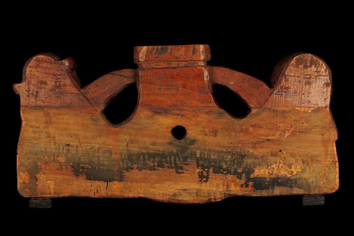 Ancien verrou de fut, clefs de tonneau / Art populaire Alsacien réalisé dans du chêne sculpté-photo-4