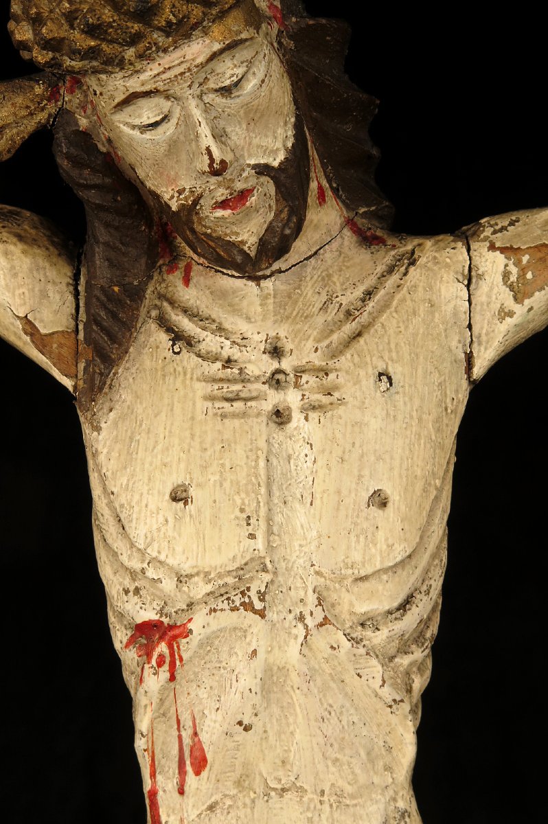 Ancien Christ en bois sculpté, art populaire vers 1850 / Sculpture origine Pologne-photo-2