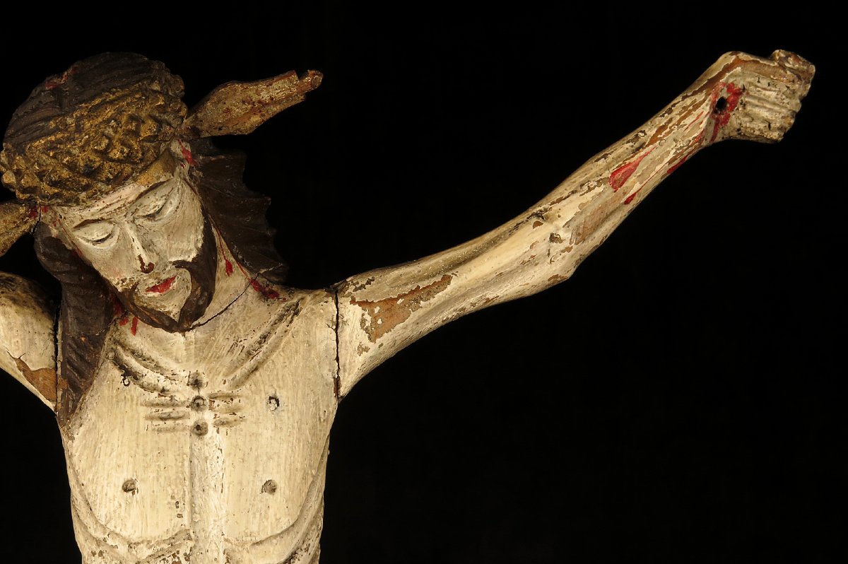 Ancien Christ en bois sculpté, art populaire vers 1850 / Sculpture origine Pologne-photo-3