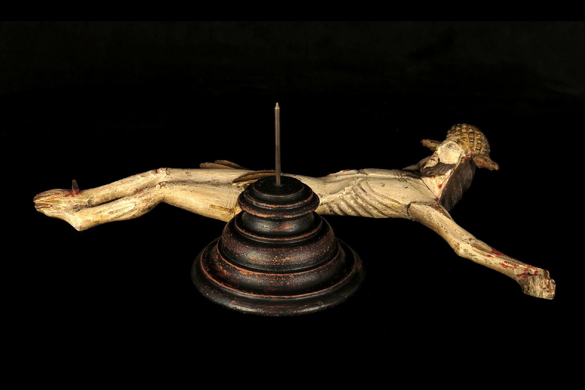 Ancien Christ en bois sculpté, art populaire vers 1850 / Sculpture origine Pologne-photo-7