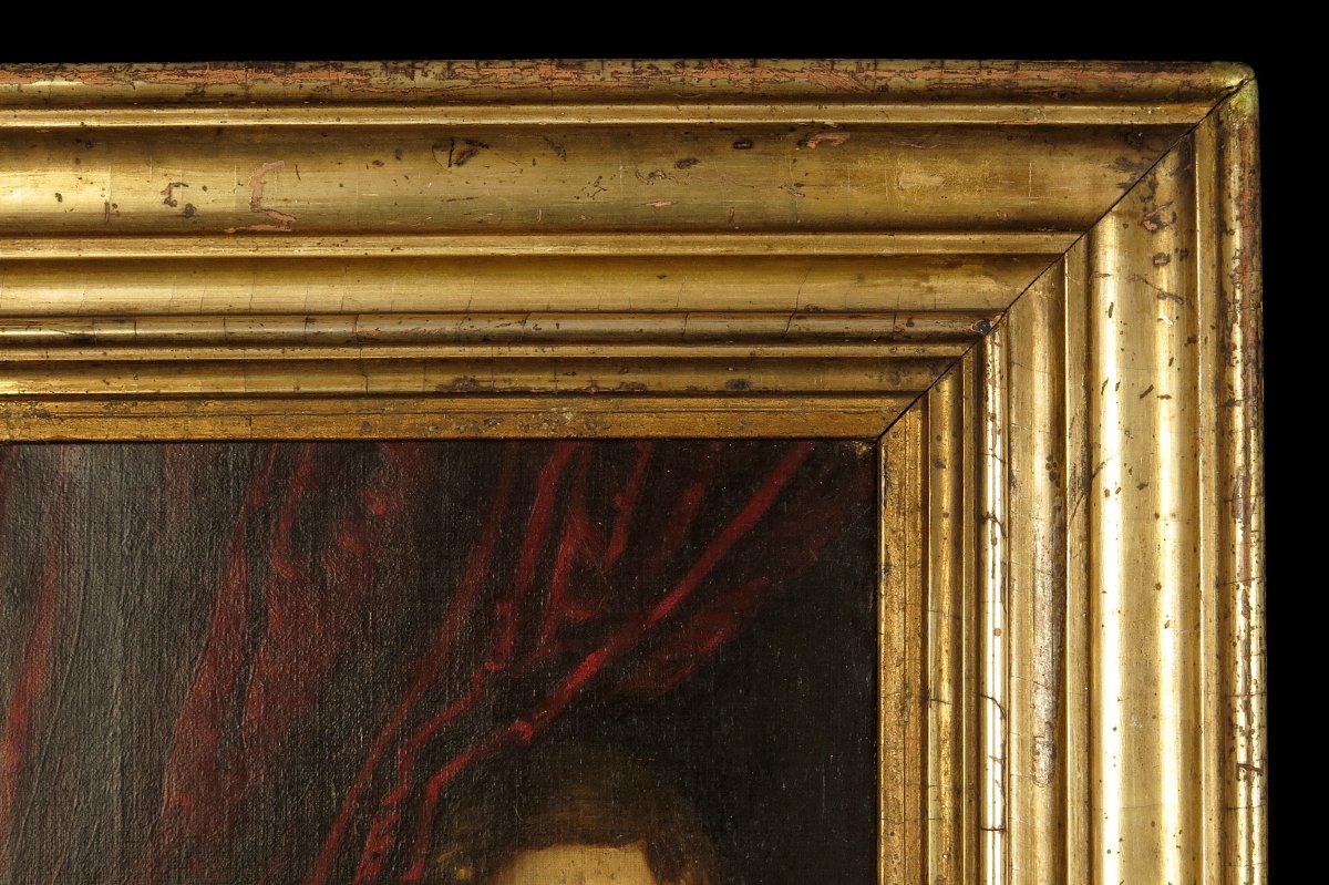 Antique Oil Painting On Canvas, Portrait Of Cupid, Circa 1880.-photo-2