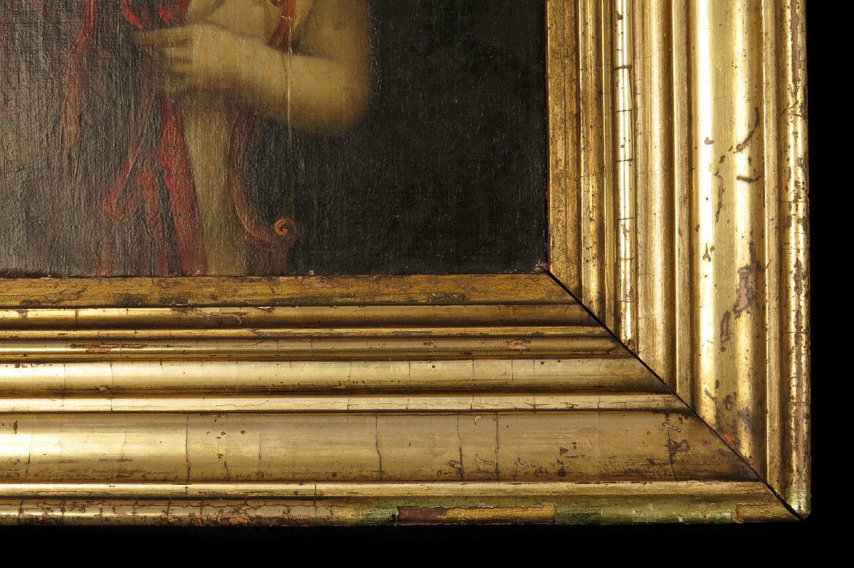 Antique Oil Painting On Canvas, Portrait Of Cupid, Circa 1880.-photo-3