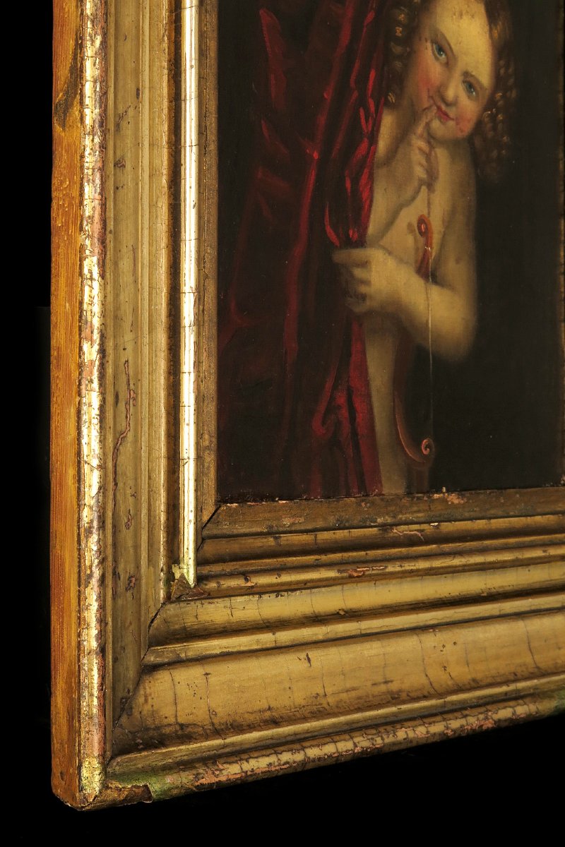 Antique Oil Painting On Canvas, Portrait Of Cupid, Circa 1880.-photo-5