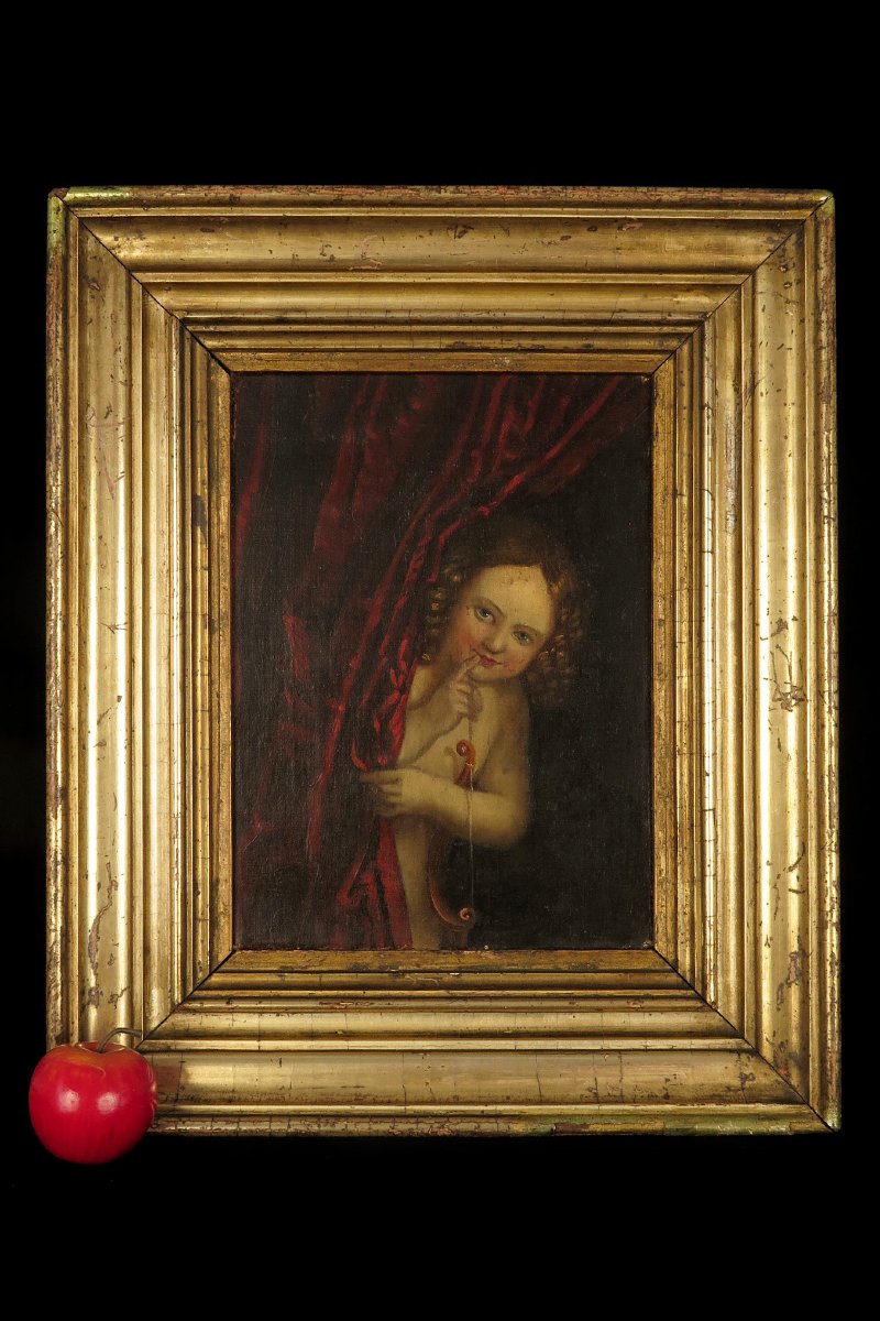 Antique Oil Painting On Canvas, Portrait Of Cupid, Circa 1880.-photo-8