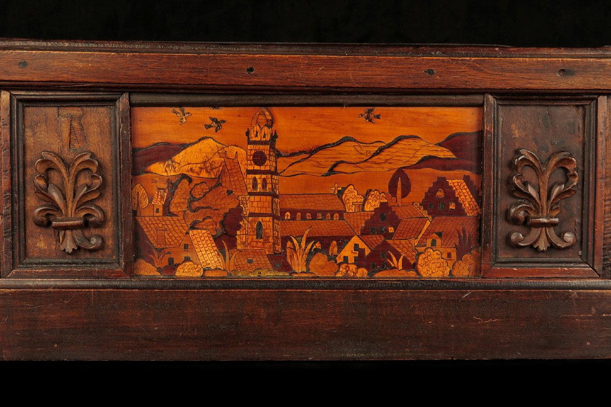 Antique Box With Folk-art Marquetry, Originally From Switzerland, Circa 1850.-photo-4