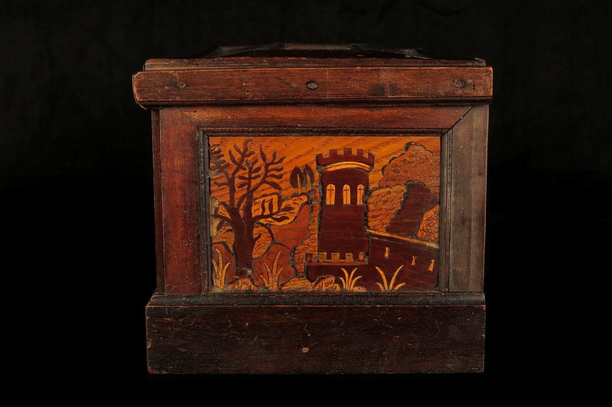Antique Box With Folk-art Marquetry, Originally From Switzerland, Circa 1850.-photo-2