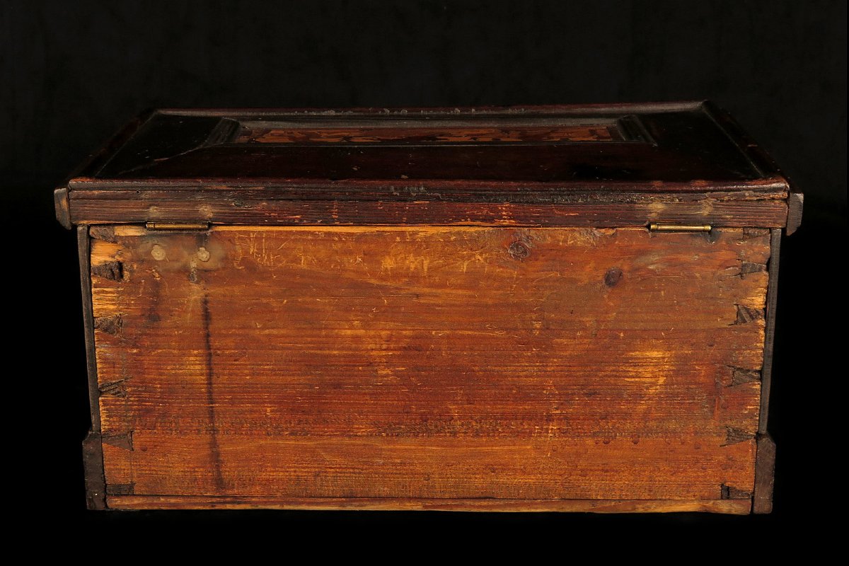 Antique Box With Folk-art Marquetry, Originally From Switzerland, Circa 1850.-photo-3