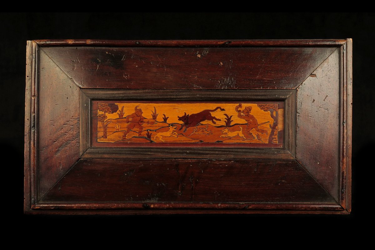 Antique Box With Folk-art Marquetry, Originally From Switzerland, Circa 1850.-photo-6