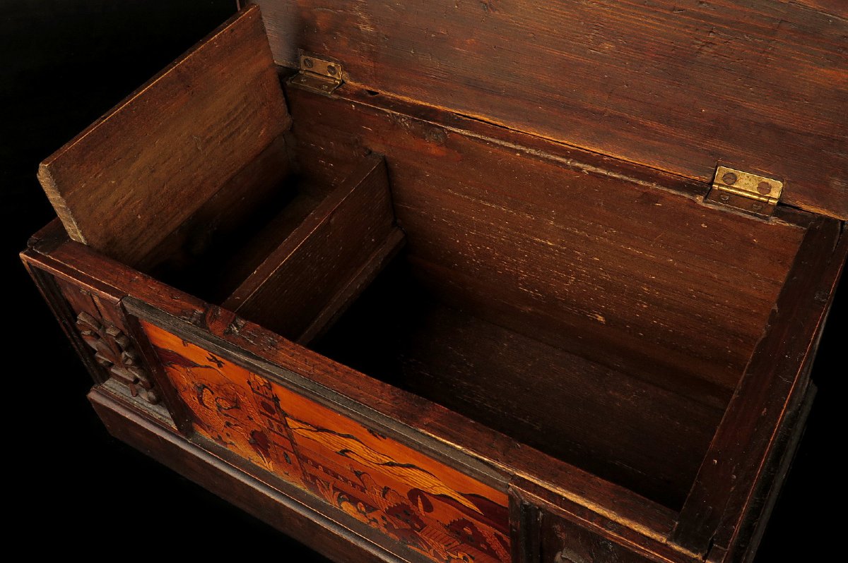 Antique Box With Folk-art Marquetry, Originally From Switzerland, Circa 1850.-photo-7
