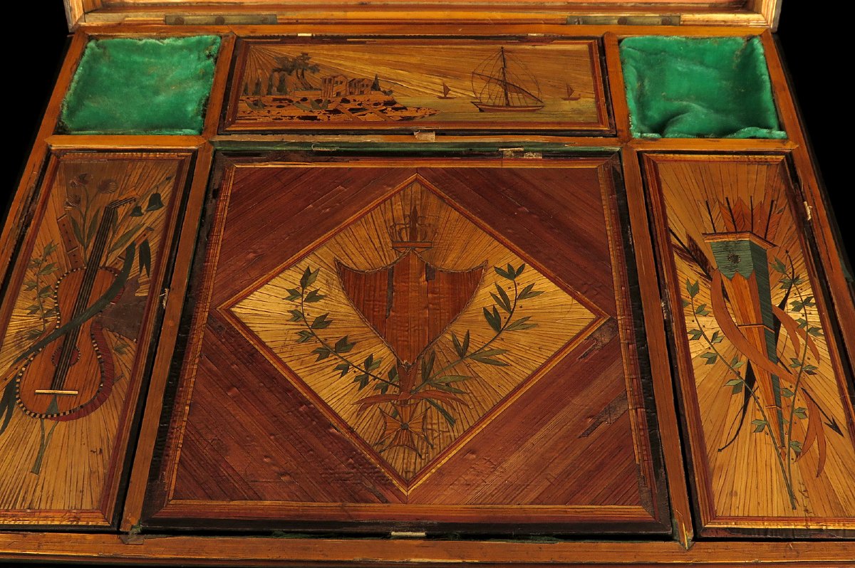 Ancien coffret en marqueterie de paille, vers 1900 / Art Populaire Boite-photo-3