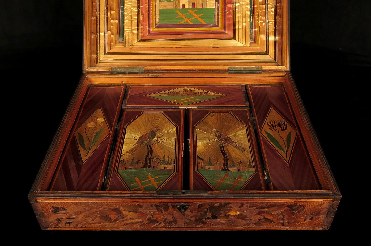 Ancien coffret en marqueterie de paille, vers 1900 / Art Populaire Boite-photo-2