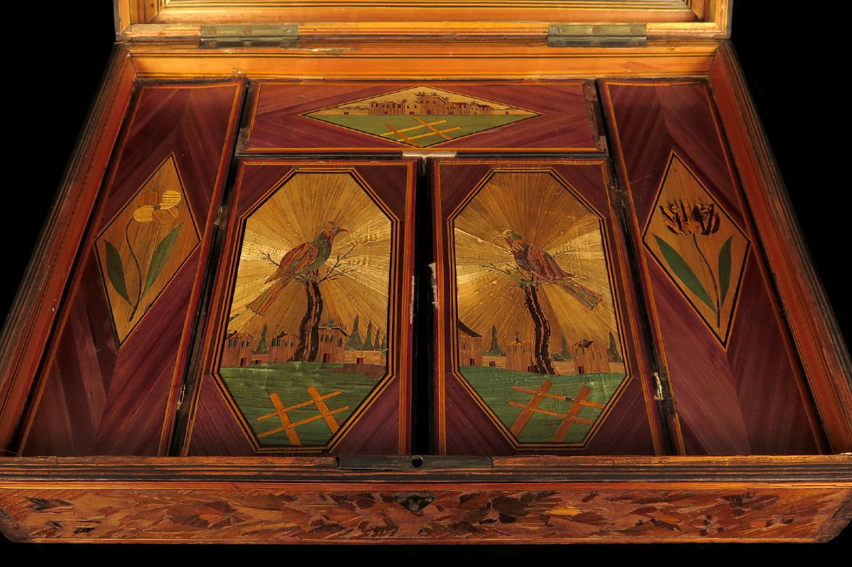 Ancien coffret en marqueterie de paille, vers 1900 / Art Populaire Boite-photo-3