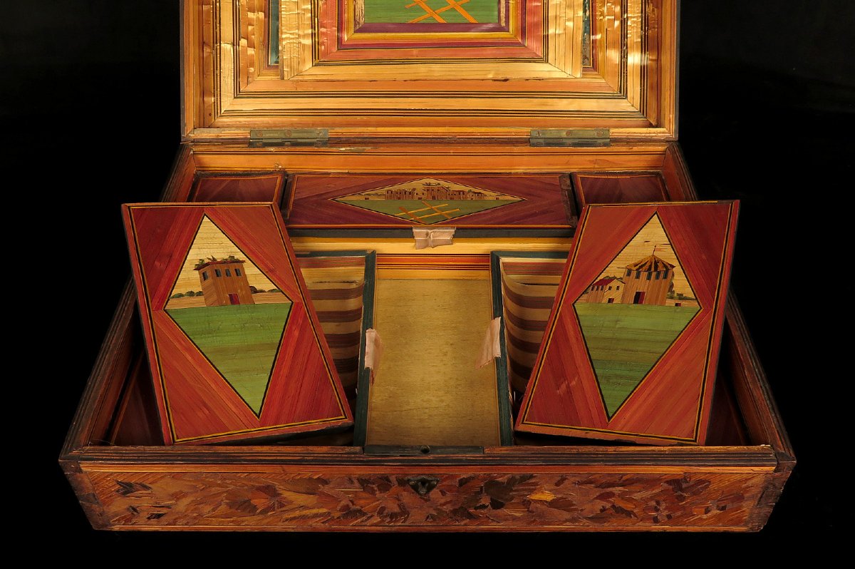 Ancien coffret en marqueterie de paille, vers 1900 / Art Populaire Boite-photo-5