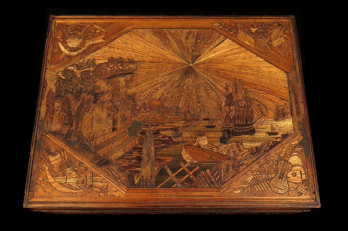 Ancien coffret en marqueterie de paille, vers 1900 / Art Populaire Boite-photo-7