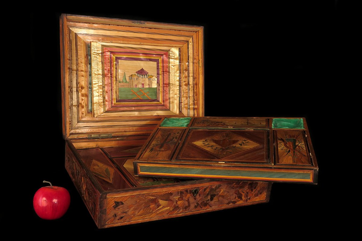 Ancien coffret en marqueterie de paille, vers 1900 / Art Populaire Boite-photo-8