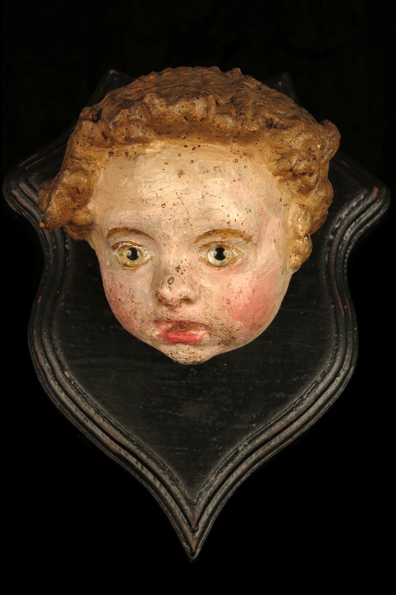 Ancien fragment de sculpture, Putti ou Angelot vers 1800.-photo-2