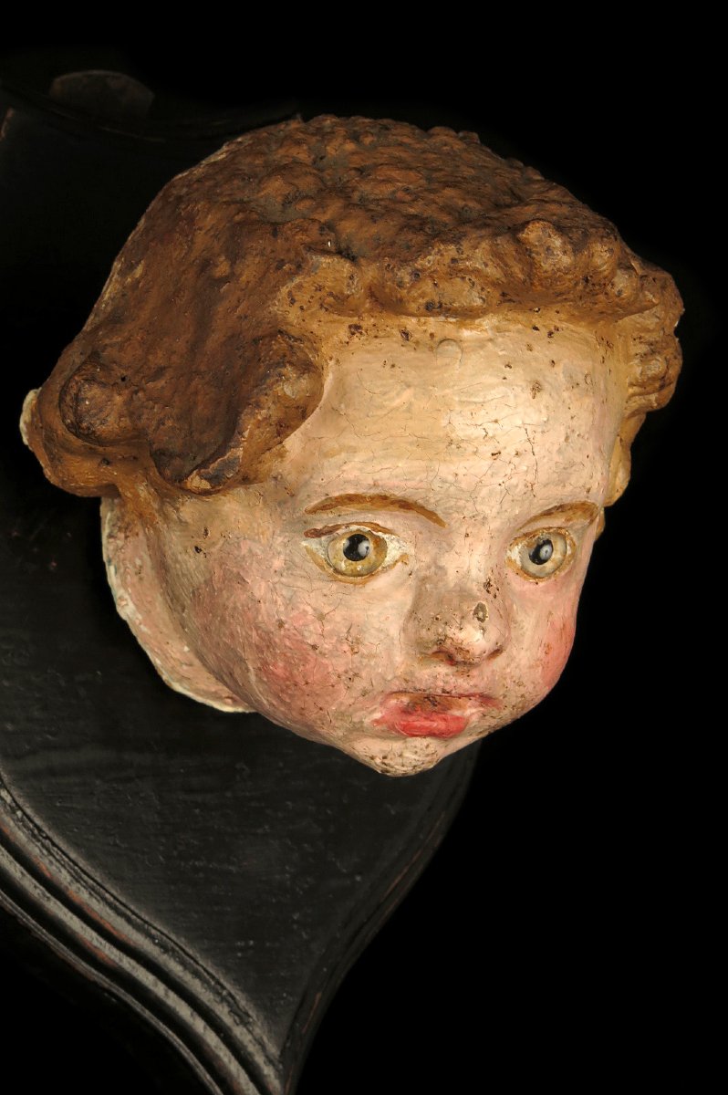 Ancien fragment de sculpture, Putti ou Angelot vers 1800.-photo-1