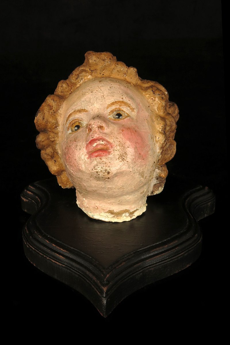 Ancien fragment de sculpture, Putti ou Angelot vers 1800.-photo-2