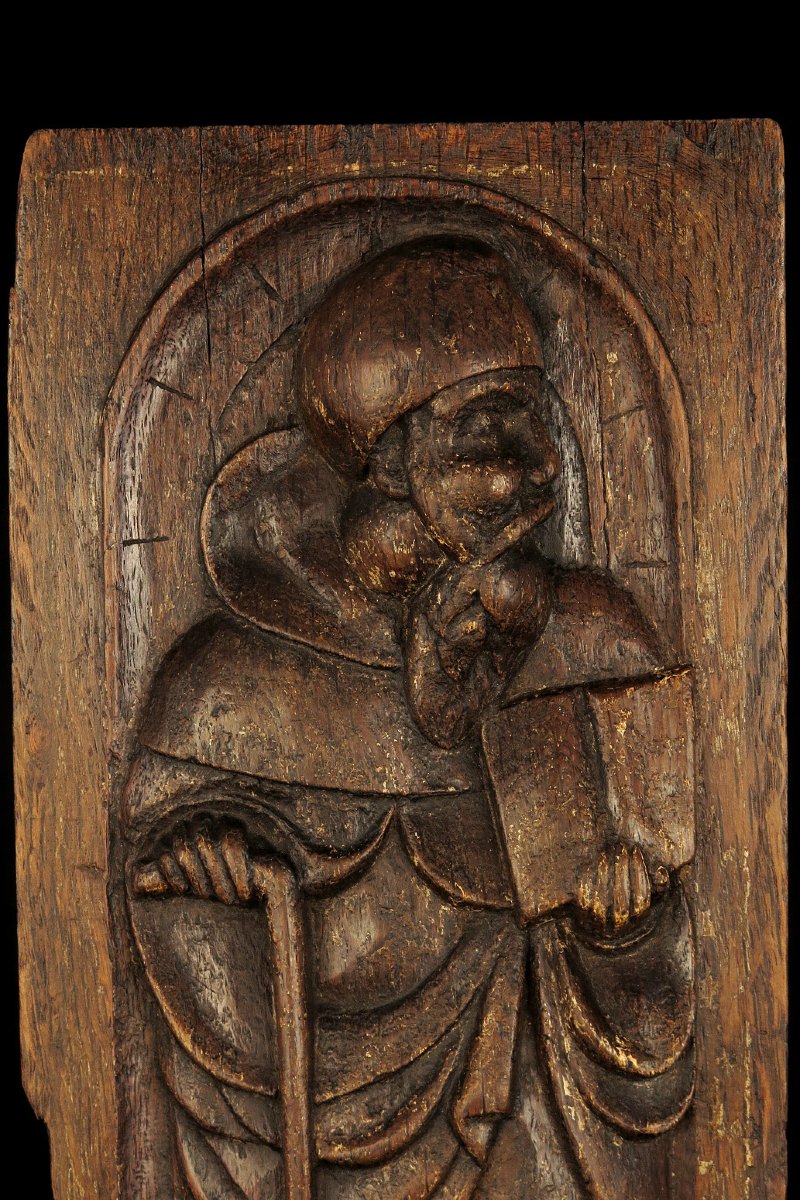 Ancien sculpture sur chêne, bas relief religieux d'un Saint, 18eme ou antérieur-photo-2