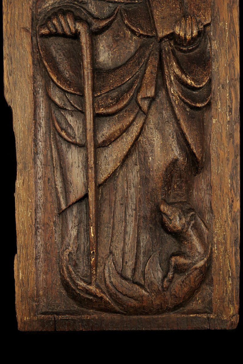 Ancien sculpture sur chêne, bas relief religieux d'un Saint, 18eme ou antérieur-photo-3