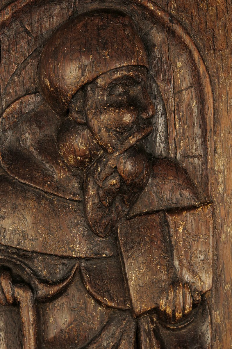 Ancien sculpture sur chêne, bas relief religieux d'un Saint, 18eme ou antérieur-photo-4