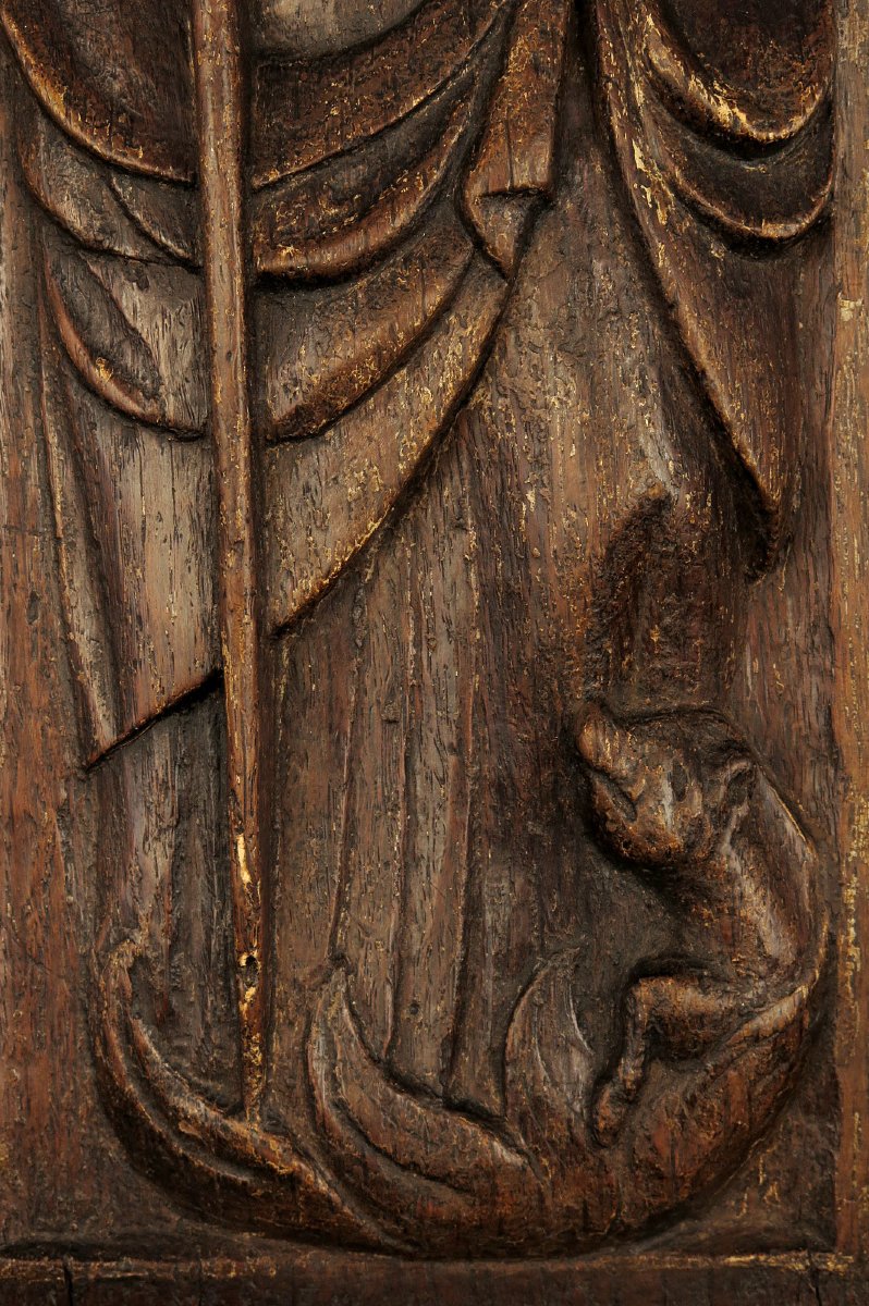 Ancien sculpture sur chêne, bas relief religieux d'un Saint, 18eme ou antérieur-photo-1