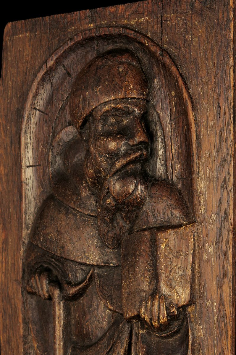 Ancien sculpture sur chêne, bas relief religieux d'un Saint, 18eme ou antérieur-photo-3