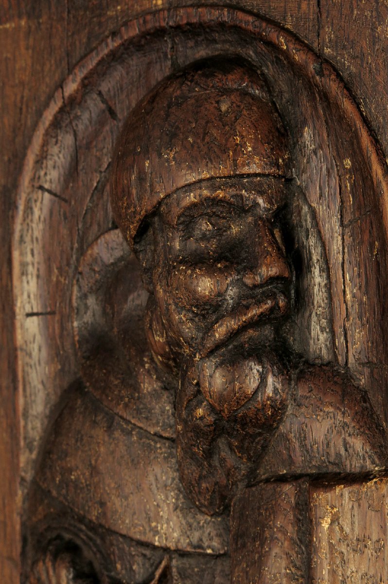 Ancien sculpture sur chêne, bas relief religieux d'un Saint, 18eme ou antérieur-photo-4