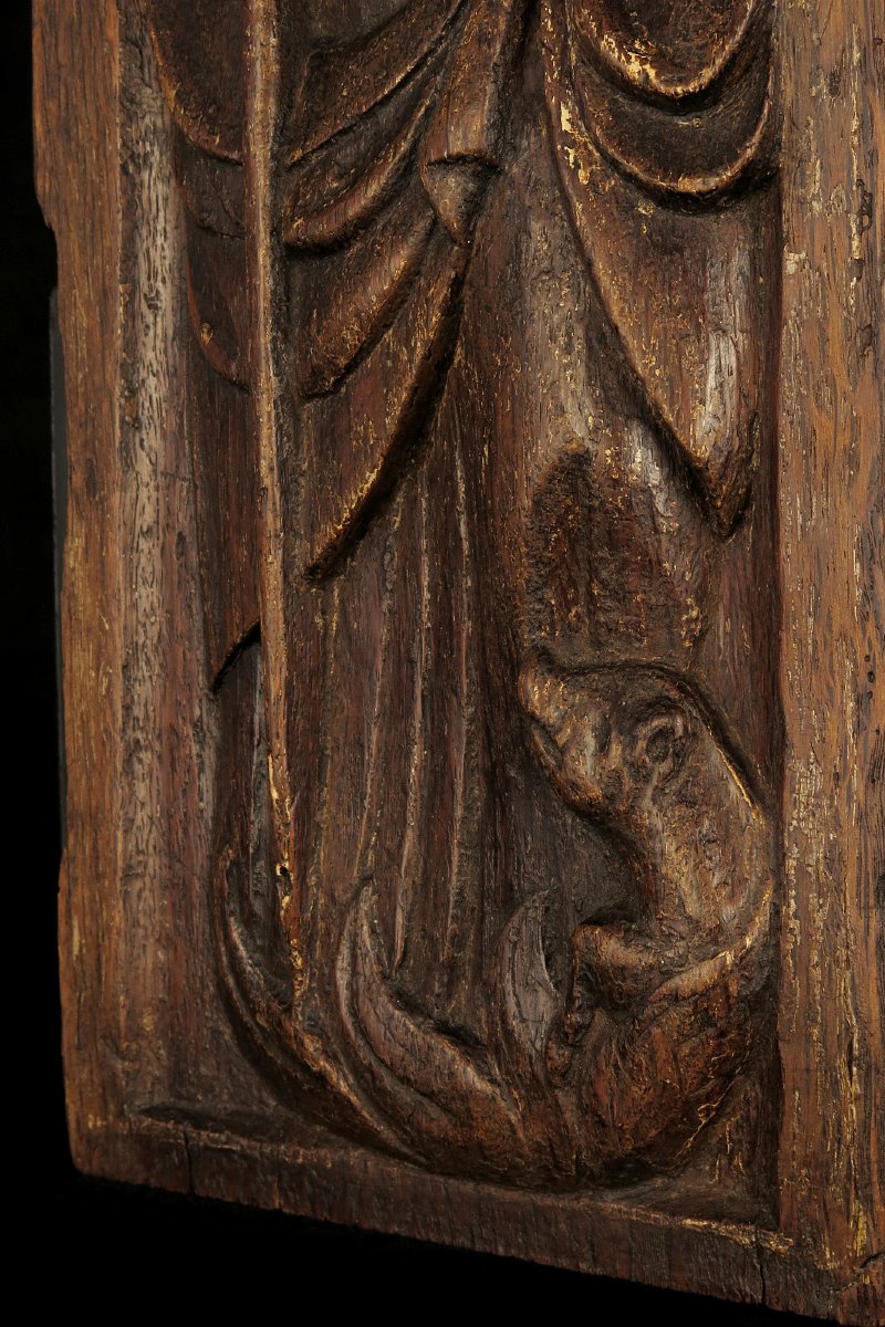 Ancien sculpture sur chêne, bas relief religieux d'un Saint, 18eme ou antérieur-photo-5