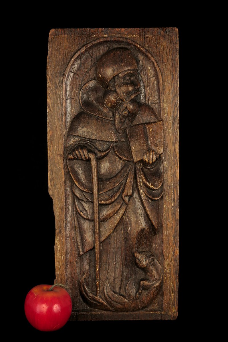 Ancien sculpture sur chêne, bas relief religieux d'un Saint, 18eme ou antérieur-photo-8