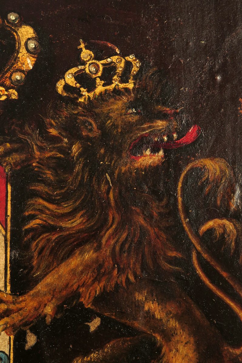 Ancienne peinture à l'huile sur carton bouilli, armoirie de Bavière vers 1880.-photo-4