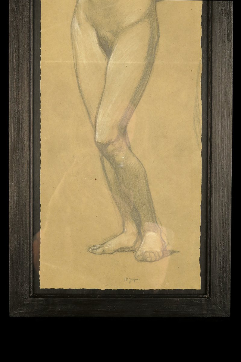 An Old Charcoal Drawing, An Academic Female Nude From Around 1900.-photo-3