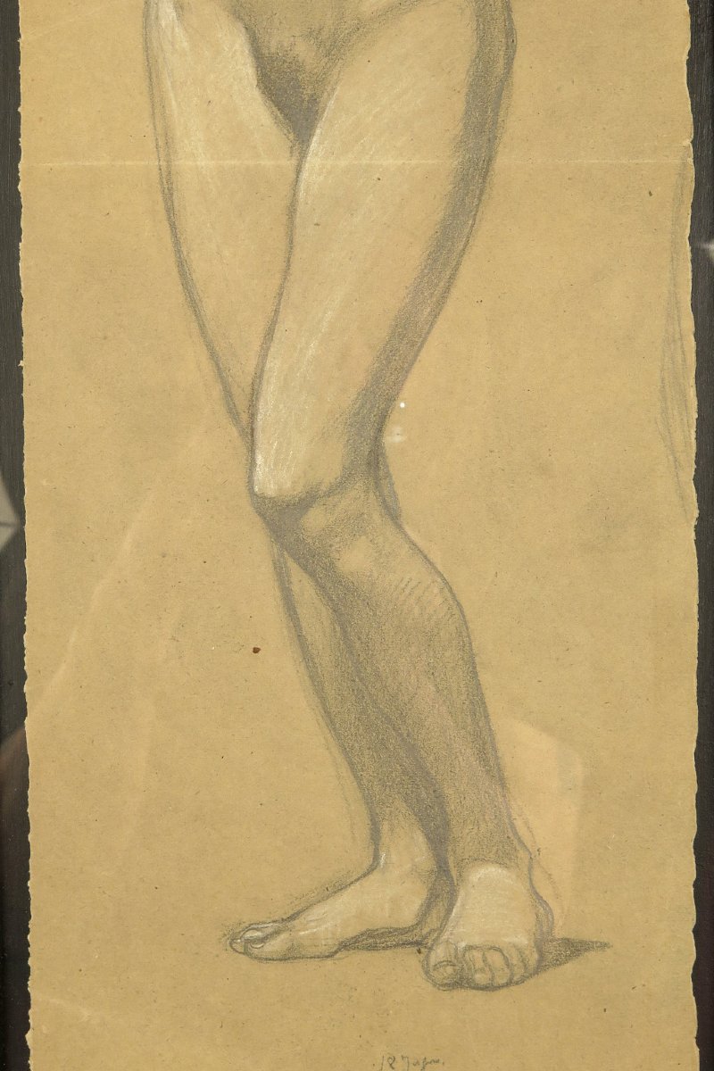 An Old Charcoal Drawing, An Academic Female Nude From Around 1900.-photo-1