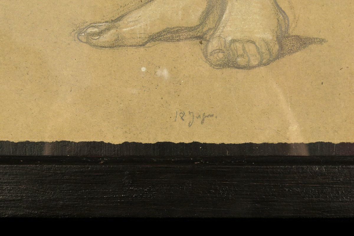 An Old Charcoal Drawing, An Academic Female Nude From Around 1900.-photo-2
