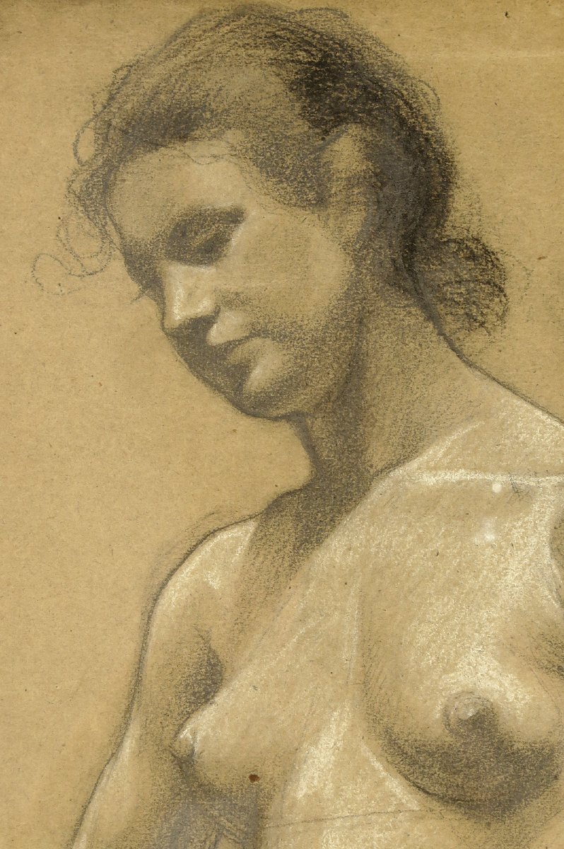 An Old Charcoal Drawing, An Academic Female Nude From Around 1900.-photo-3