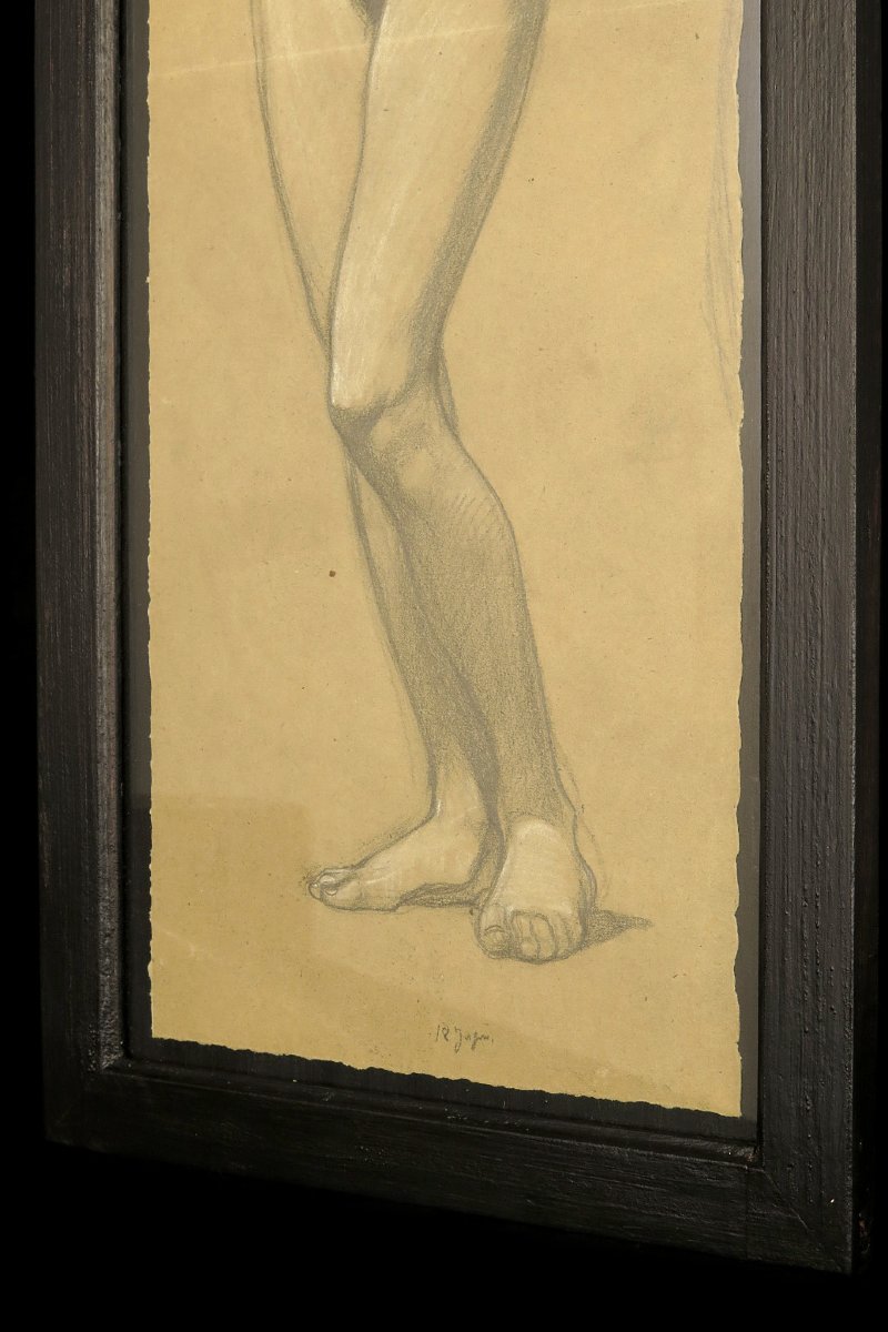 An Old Charcoal Drawing, An Academic Female Nude From Around 1900.-photo-6