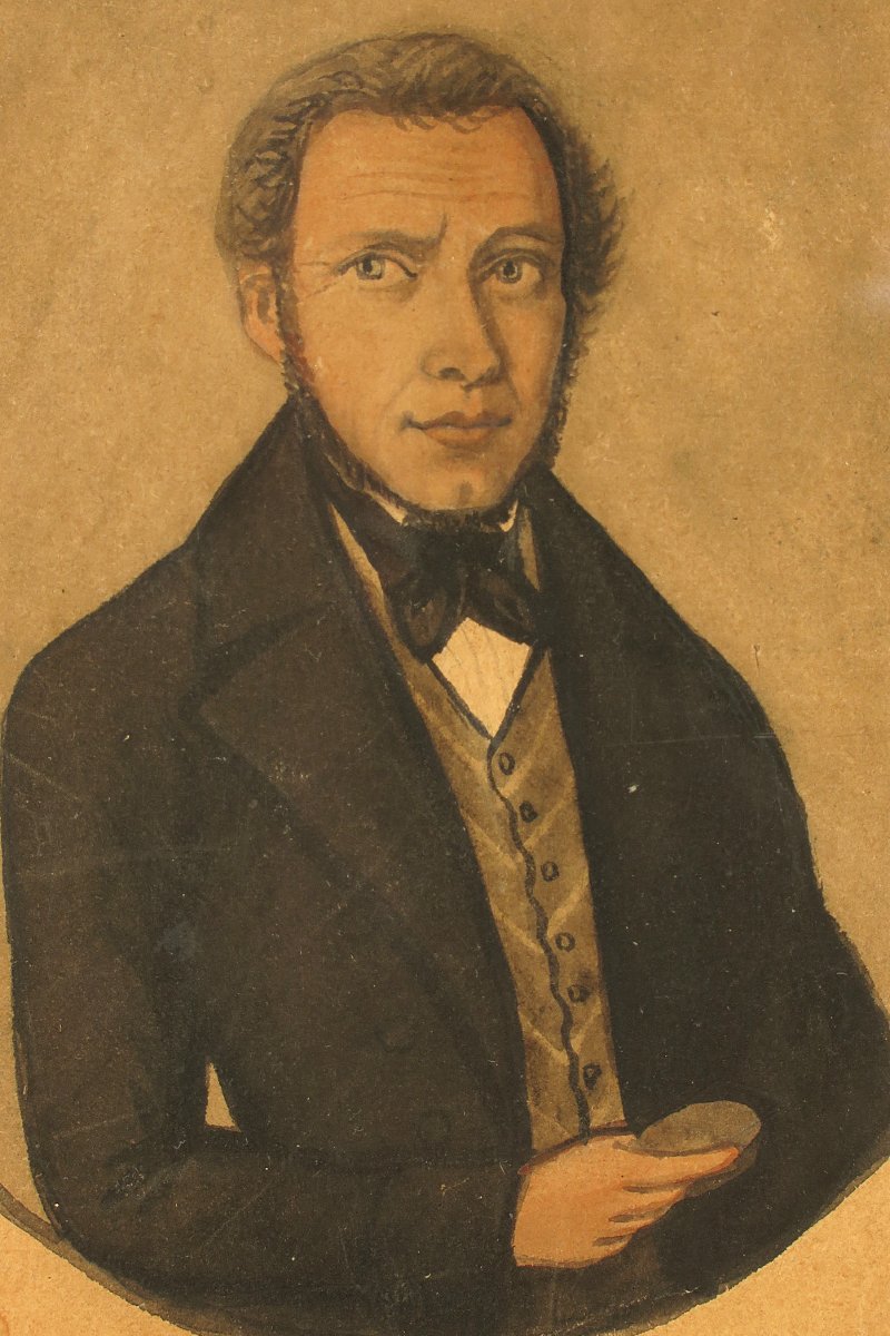 Ancien portrait d'homme, aquarelle art populaire daté 1835.-photo-4