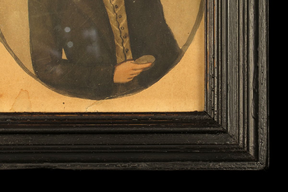 Ancien portrait d'homme, aquarelle art populaire daté 1835.-photo-2