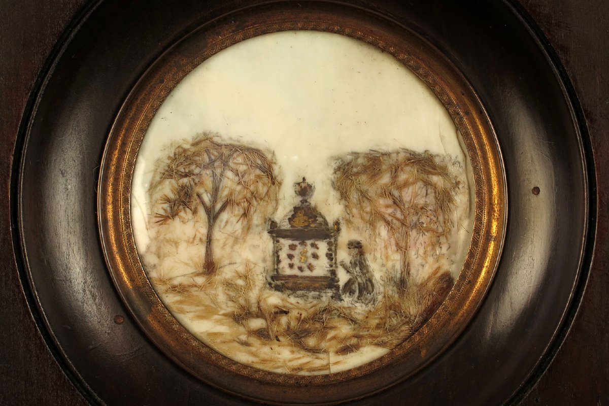 Antique Hair Frame, Memorial Keepsake Dated 1842 / Cabinet Of Curiosities-photo-2