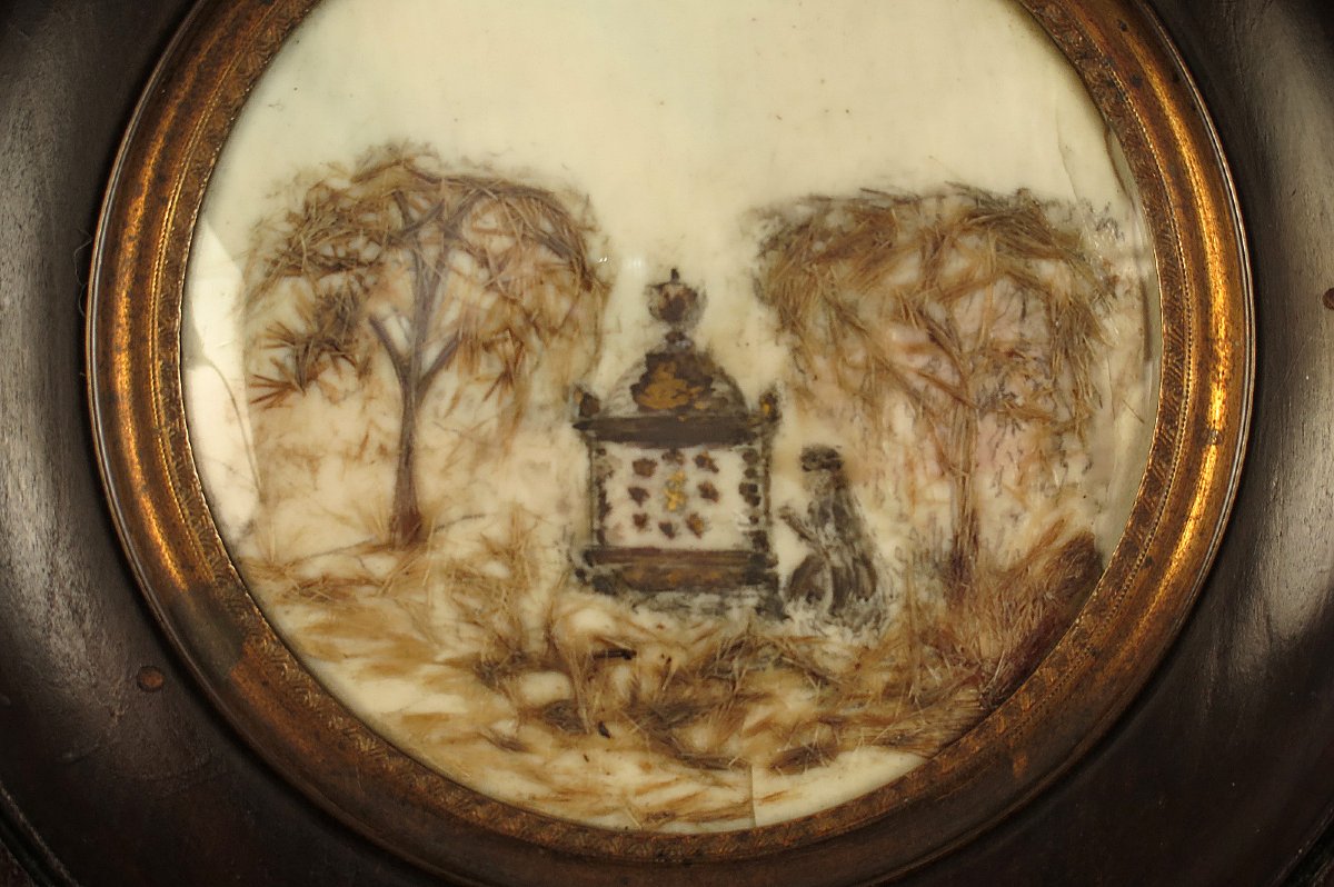 Antique Hair Frame, Memorial Keepsake Dated 1842 / Cabinet Of Curiosities-photo-3