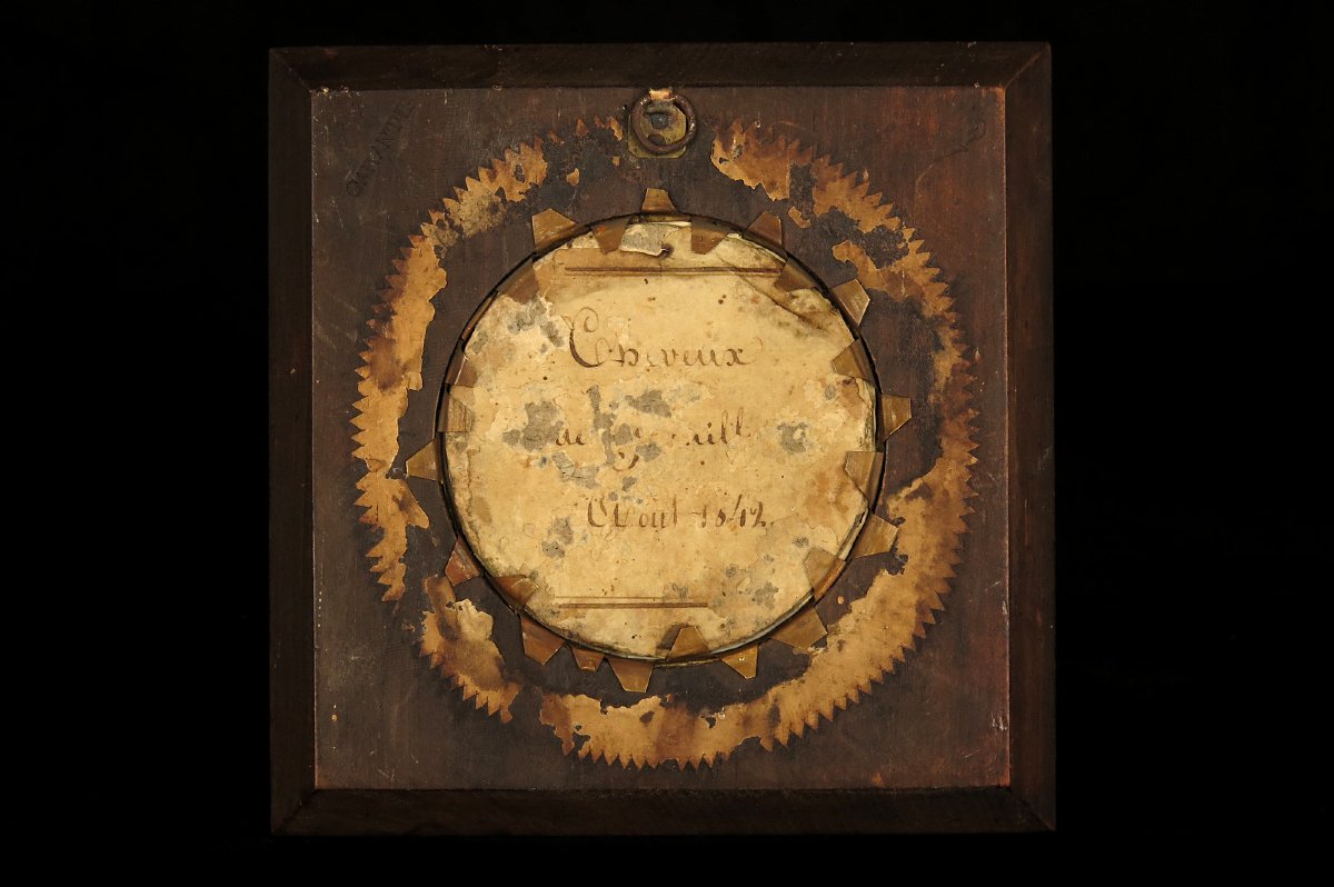 Antique Hair Frame, Memorial Keepsake Dated 1842 / Cabinet Of Curiosities-photo-1