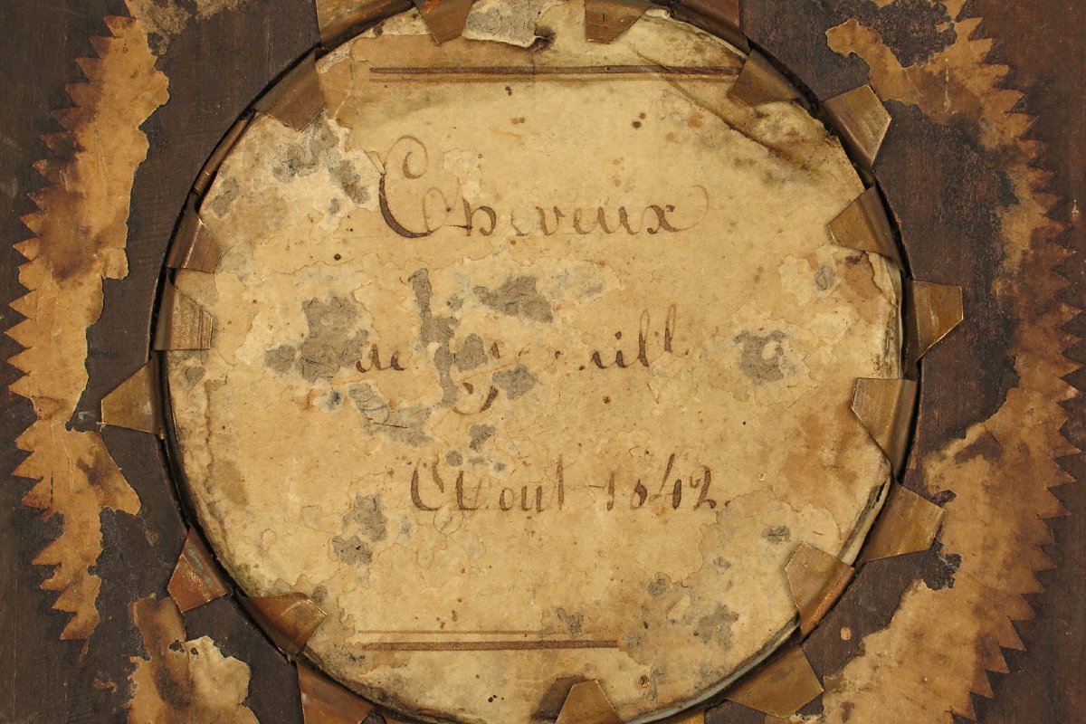 Antique Hair Frame, Memorial Keepsake Dated 1842 / Cabinet Of Curiosities-photo-2