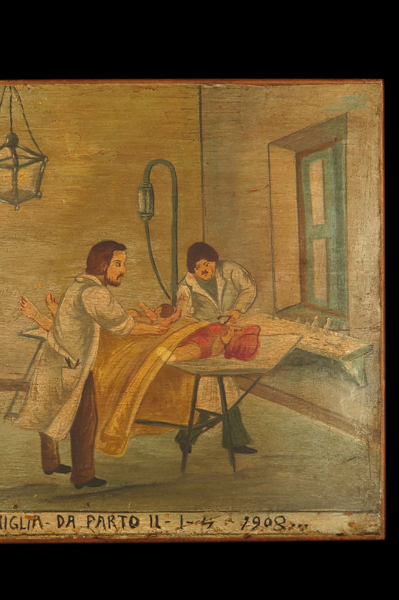 Former Ex-voto, Italian Votive Painting Dated 1908 / Oddities-photo-3