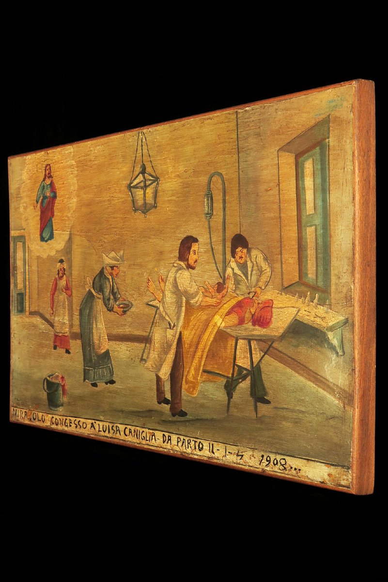 Former Ex-voto, Italian Votive Painting Dated 1908 / Oddities-photo-4