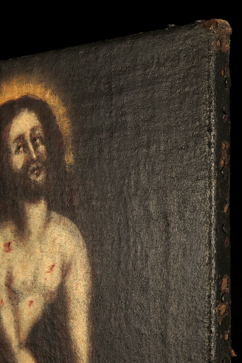 Ancienne peinture à l'huile sur toile, Christ aux liens vers 1750 / Ecole Flamande-photo-5