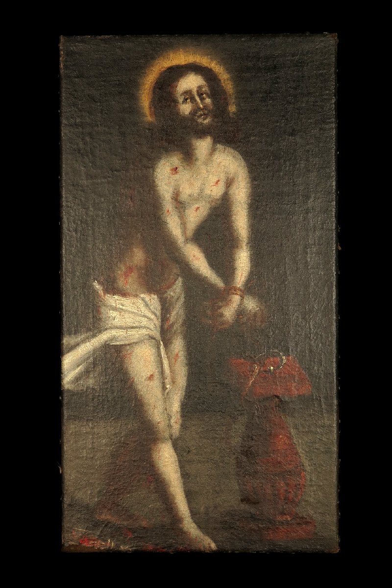 Ancienne peinture à l'huile sur toile, Christ aux liens vers 1750 / Ecole Flamande