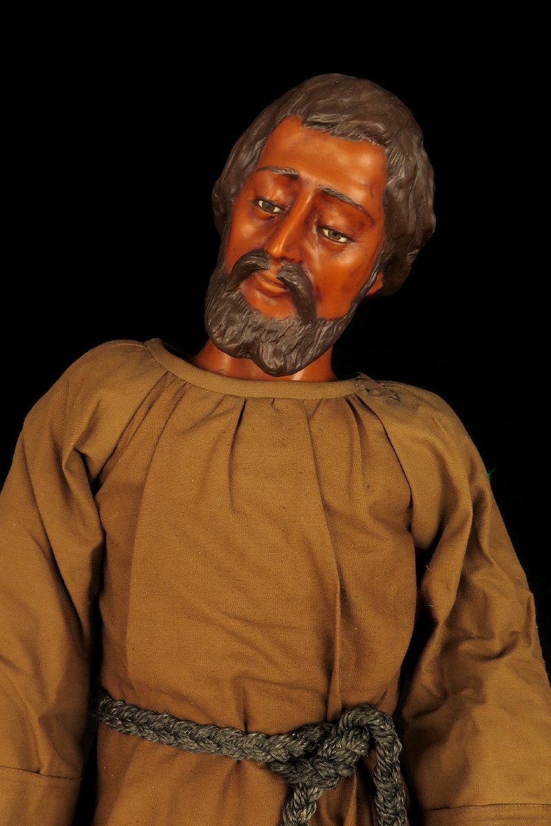 Ancien Santon en cire, Saint Joseph vers 1900 / Sculpture yeux verre-photo-2